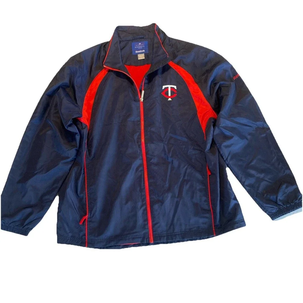 Reebok Minnesota Twins Windbreaker Jacket Mens XL Navy Red Full Zip MLB Baseball